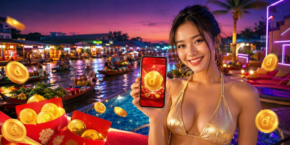 Cảnh đêm Cần Thơ với đèn neon rực rỡ và không khí lễ hội cá cược sôi động